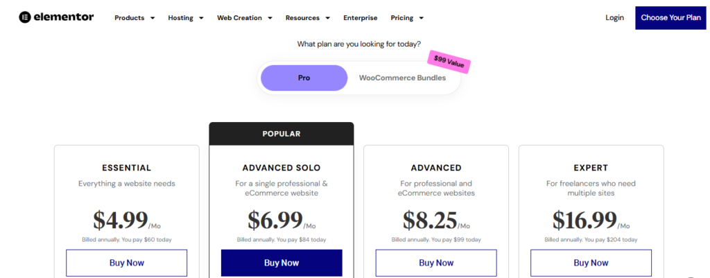 Elementor pricing