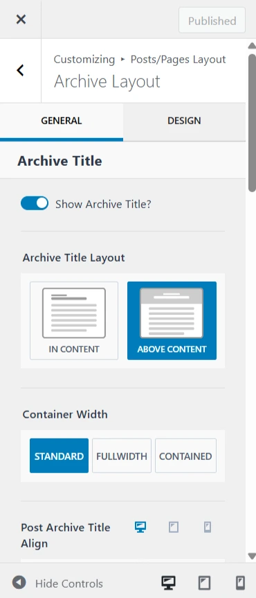Kadence theme blog layout options