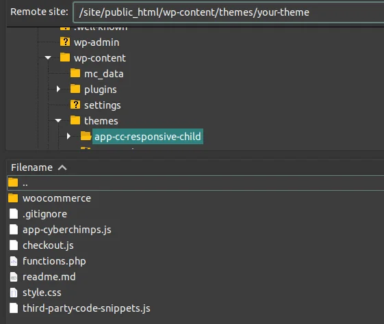 Navigating to theme directory