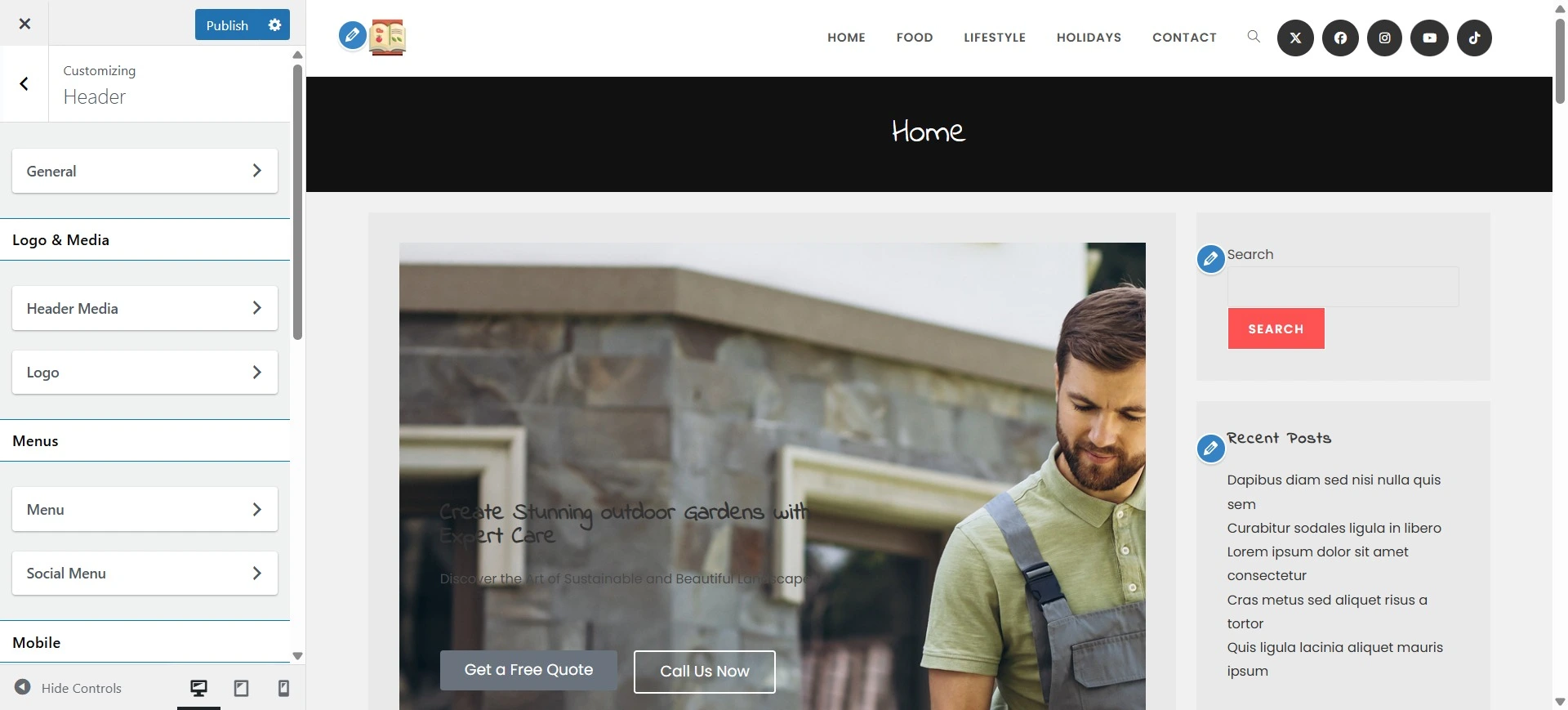 Customizing header