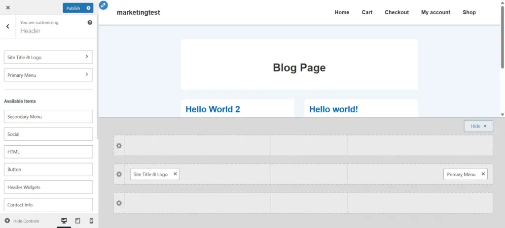 Responsive theme header builder