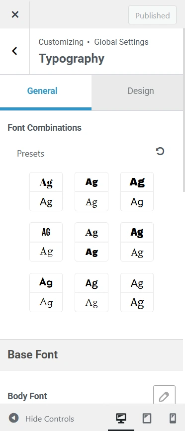 Responsive theme typography settings