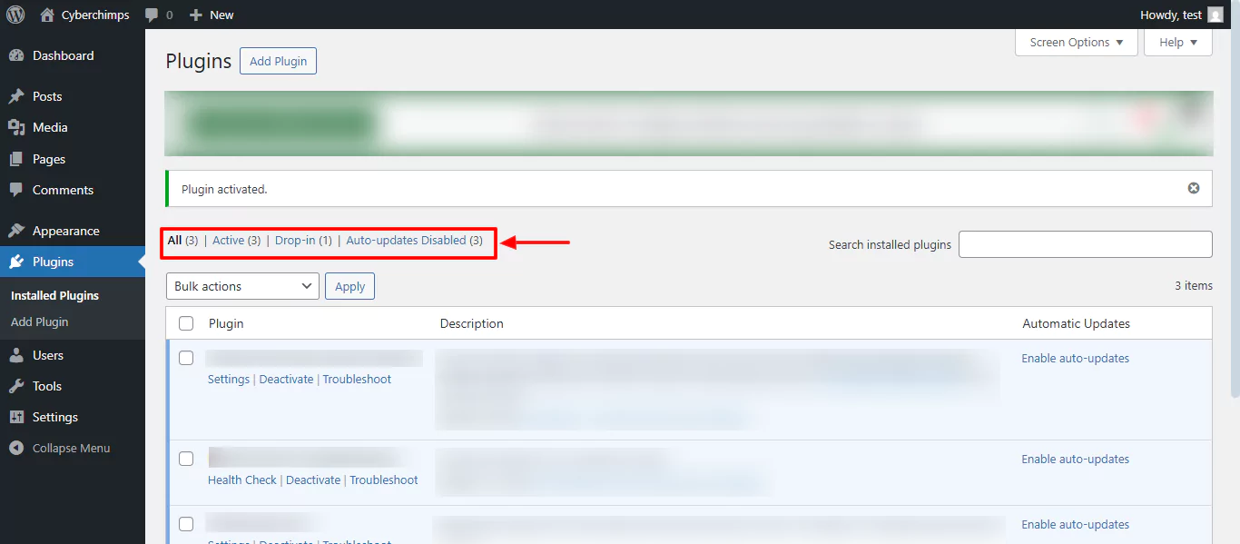 you can check all your plugins and their status.