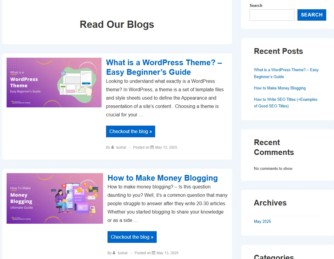 Blog layout after customization