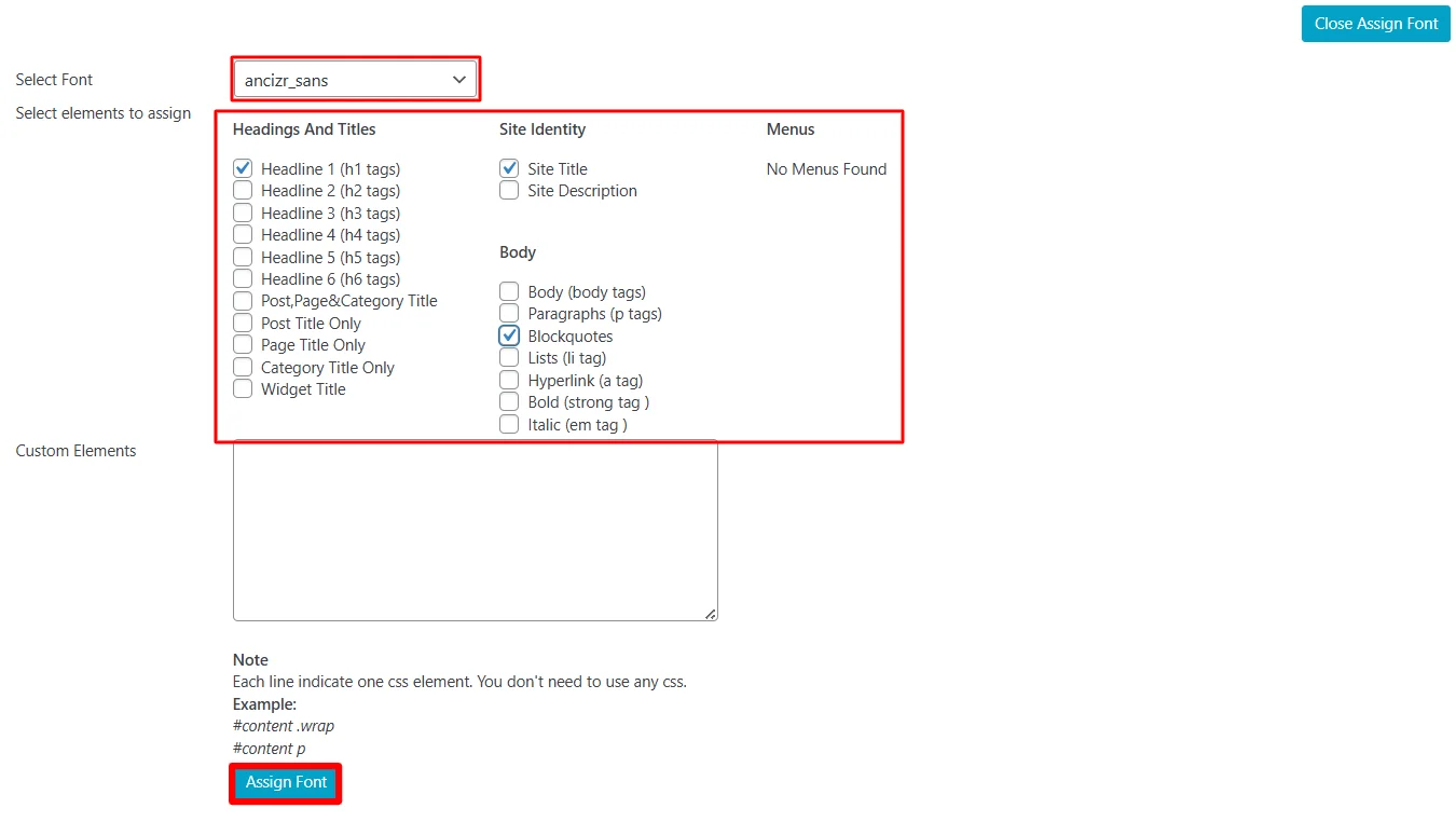 Assigning font to elements
