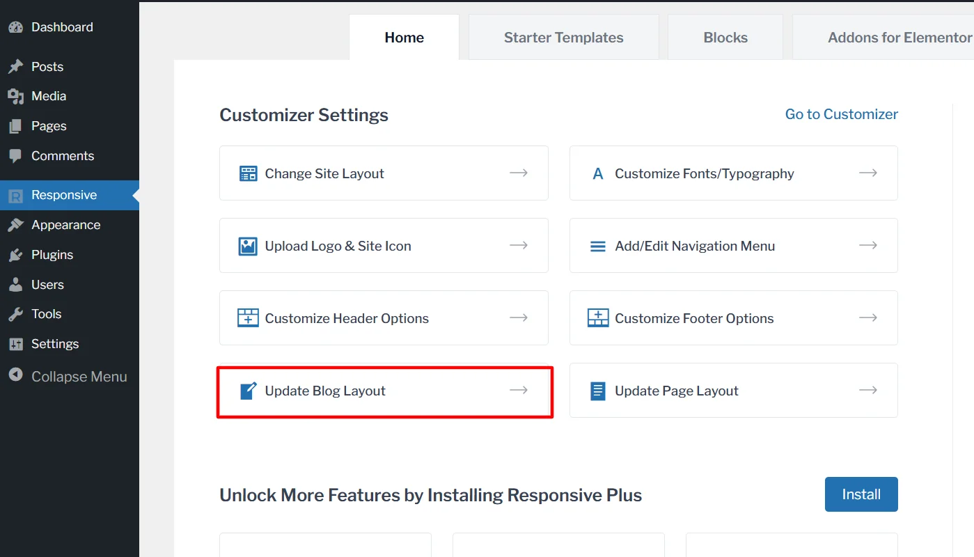 Clicking on update blog layout