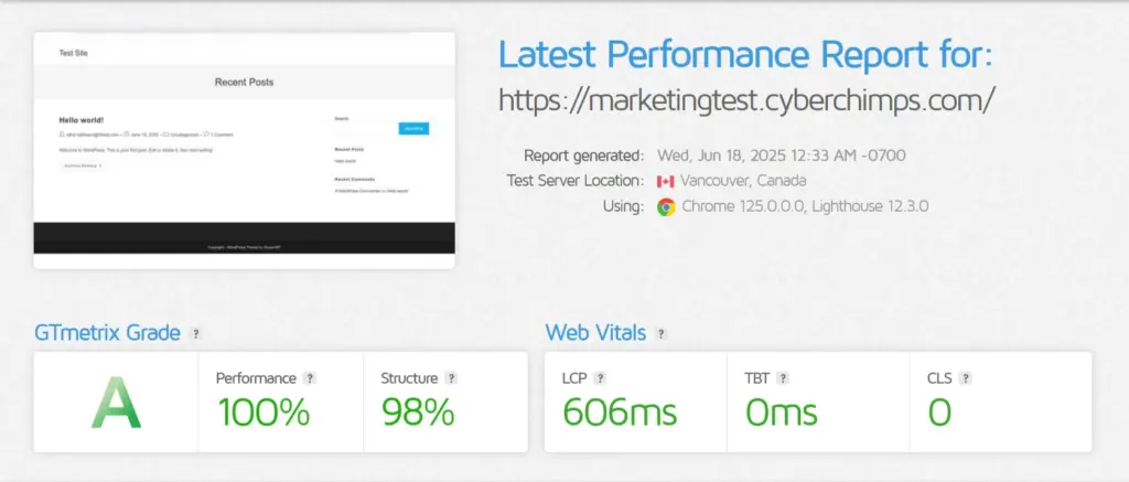 oceanwp gtmetrix score