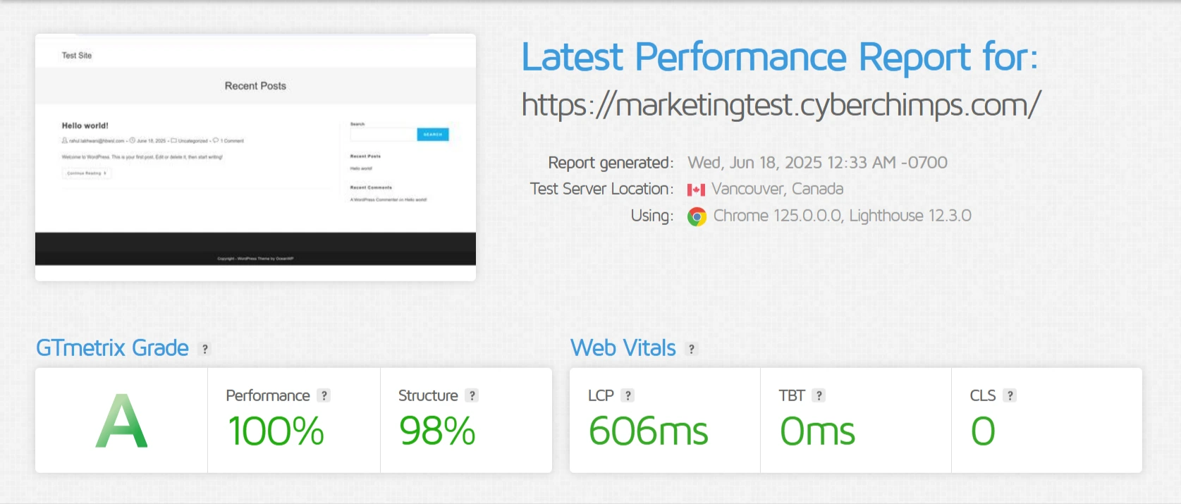 oceanwp gtmetrix score