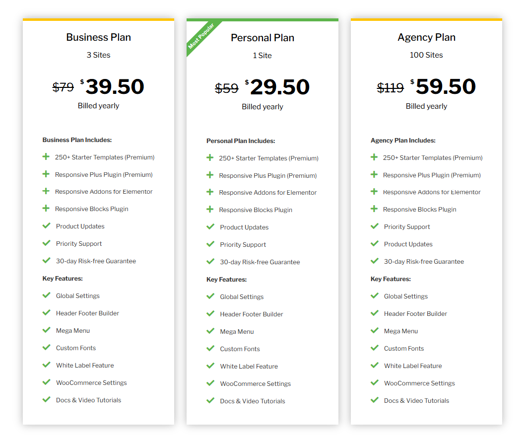 Responsive Theme Pricing Plans

