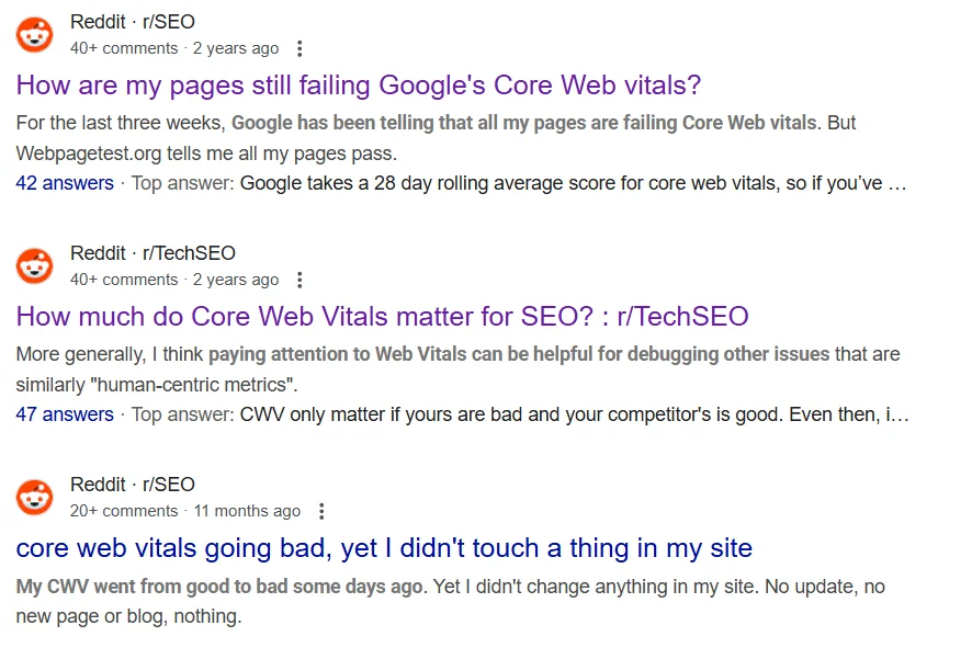 Core web vitals users issues