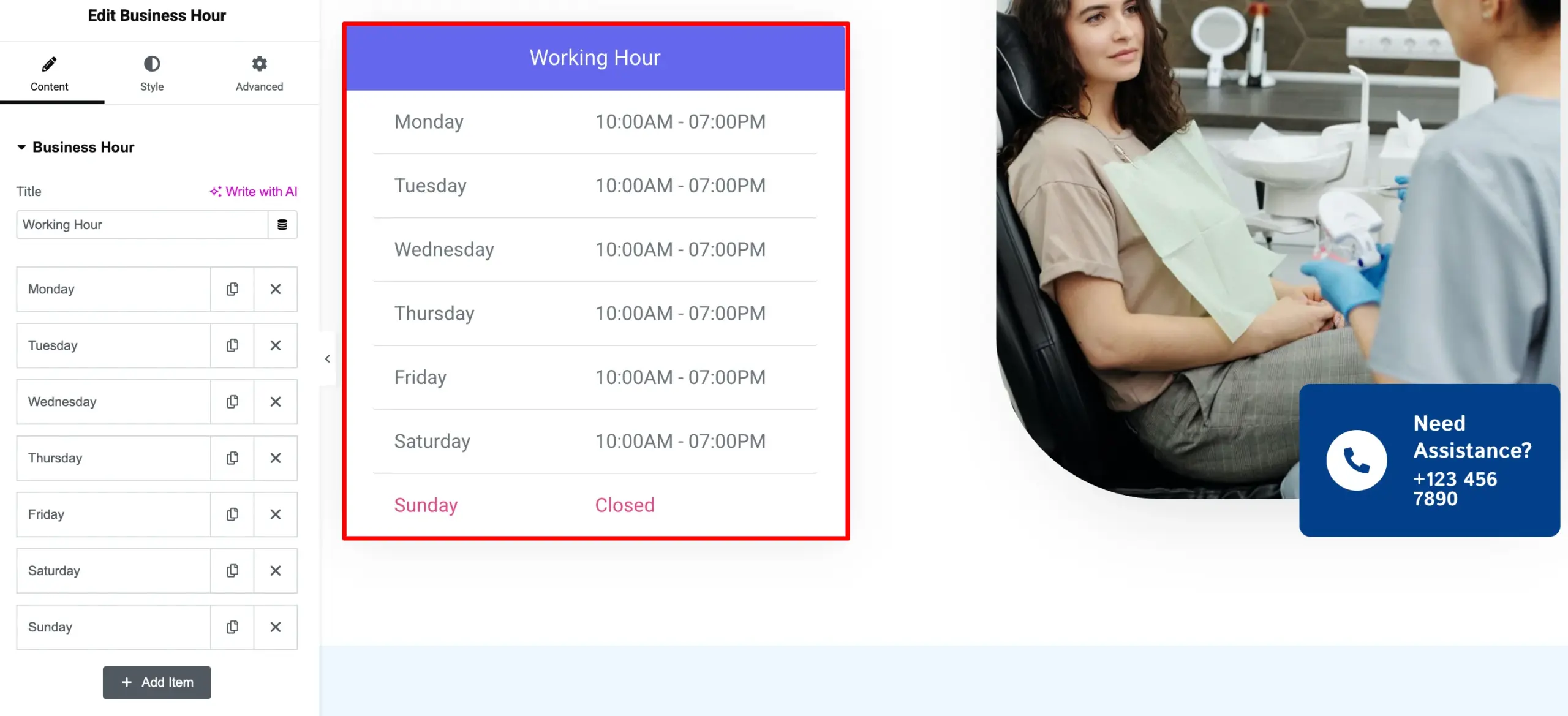 Adding Business Hour Widget