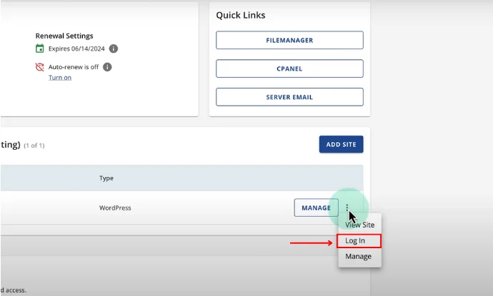 Clicking on Login