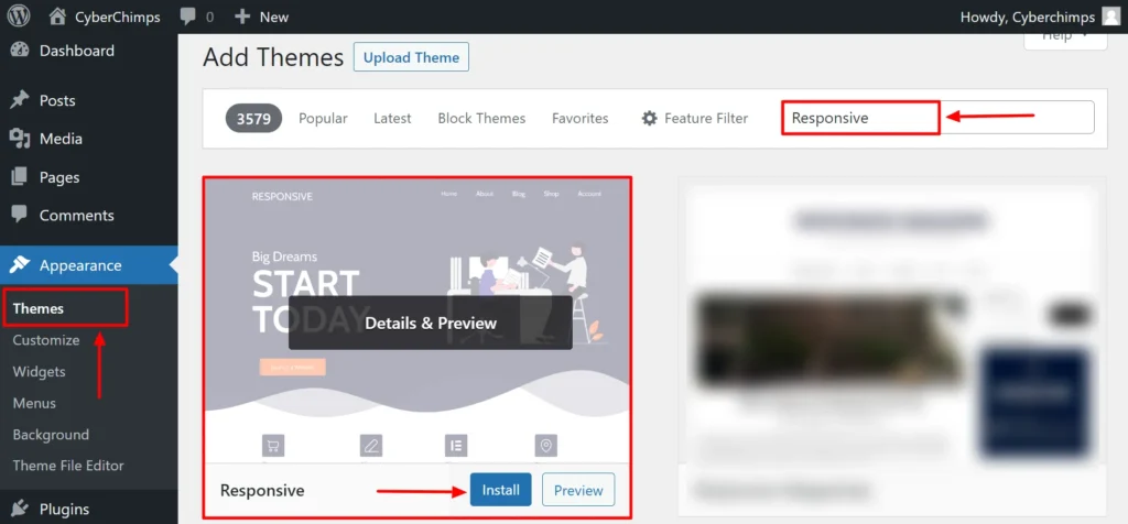 Installing Responsive theme