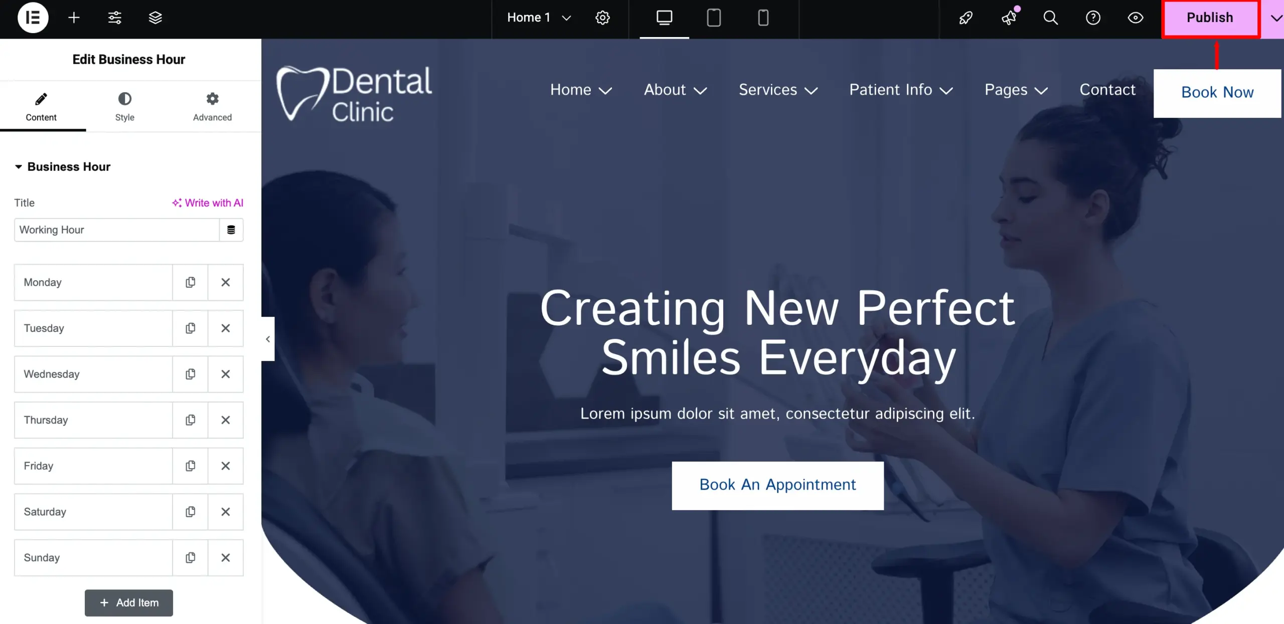 Publishing the dental clinic website